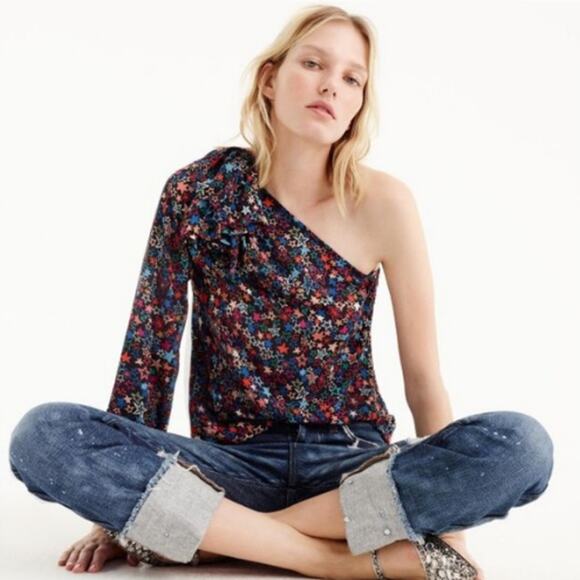 J. Crew One Shoulder Top in Kaleidoscope Star Print Size 10 - Picture 1 of 7